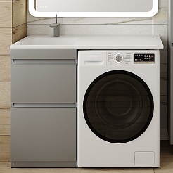 Style Line Тумба с раковиной под стиральную машину Даллас 110 L Люкс Plus серая – фотография-1